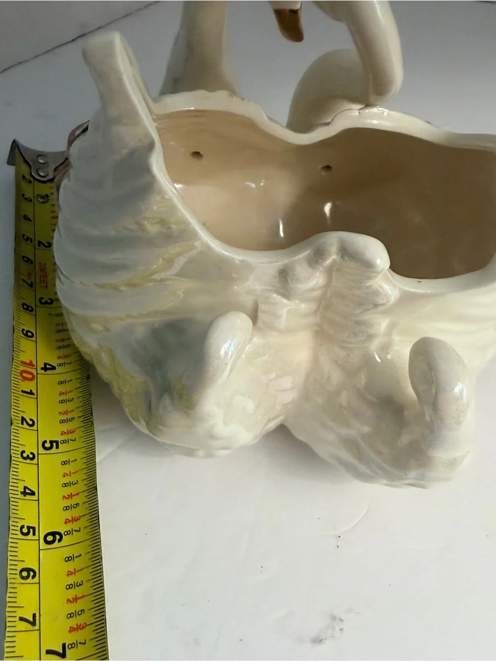 Porcelain Swan Planter with Pink Roses and Gold Accents - Picture 6 of 7
